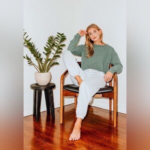 Lulu’s Times Are Changing Olive Green Distressed Cropped Sweatshirt